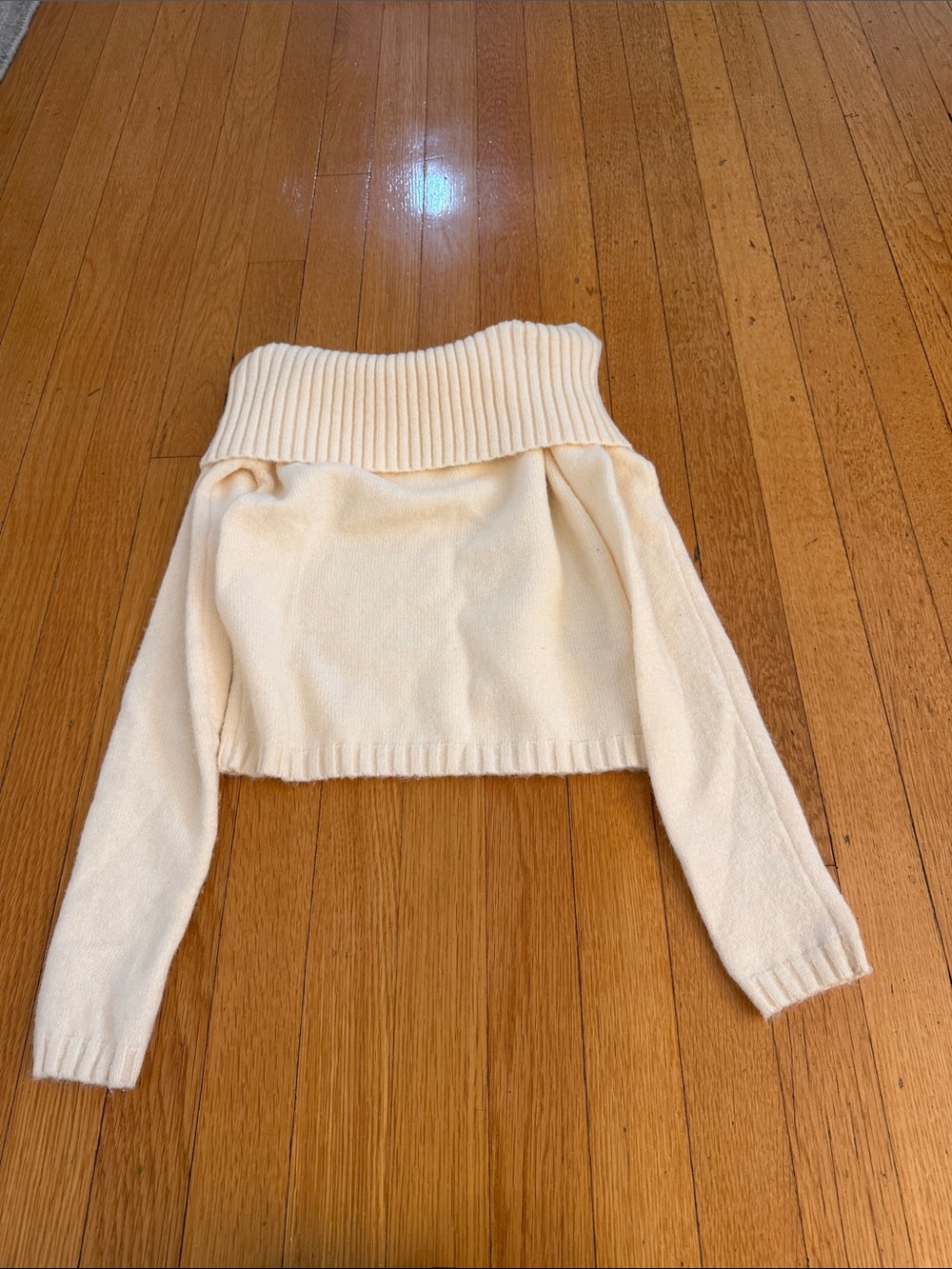 Edikted Cream Off-the-Shoulder Cropped Sweater